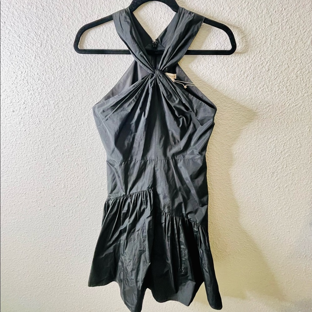 Rebecca Taylor NWT Women's Gorgeous Black Knot Neck Taffeta Midi Dress. Size 2